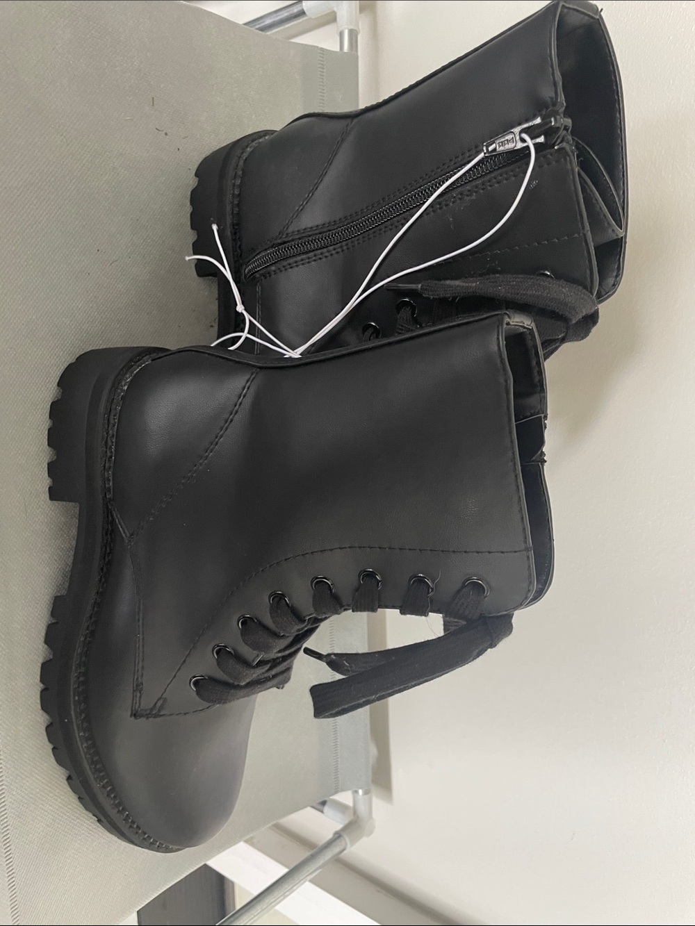 NWT - Black Lace-Up Zipper Combat Boots size 6.5